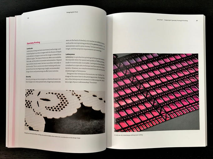 Interior of Print book showing specialty printing techniques.
